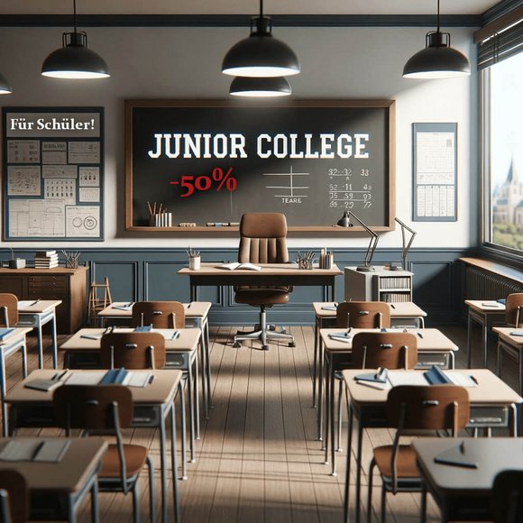 Klassenzimmer mit dem Wort "Junior College" auf der Tafel