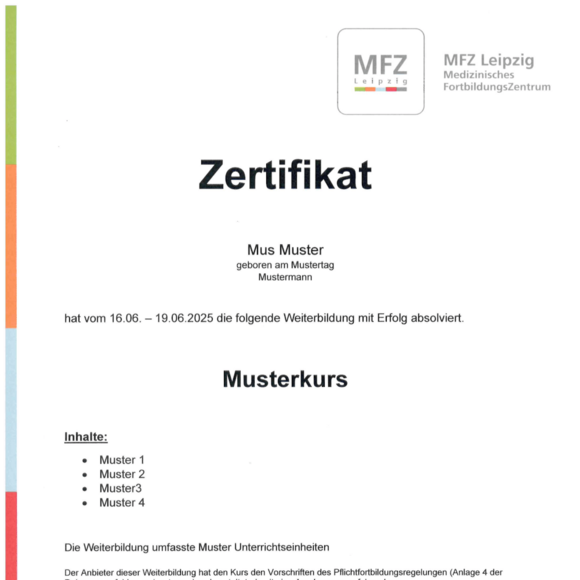 Zertifikat vom MFZ Leipzig
